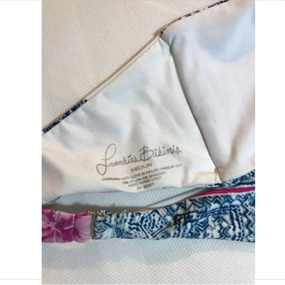 NEW Frankie's Bikinis 'India' Bandeau Top‎ Floral-Stripe [SZ Medium ]
